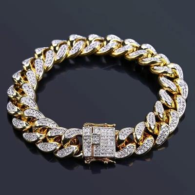 Браслет в стиле хип-хоп Iced Out, кубинская цепочка, браслет с кубическим цирконием для мужчин, позолоченный, подарок на годовщину вечеринки