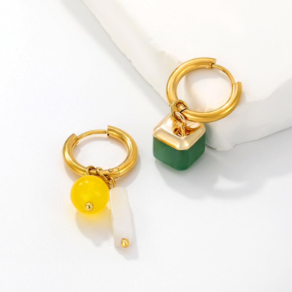 Bohemian Handmade Natural Stone Beads Hoop Earrings for Women Summer Stylish Stainless Steel Circle Huggie Hoops Jewelry Bijoux
