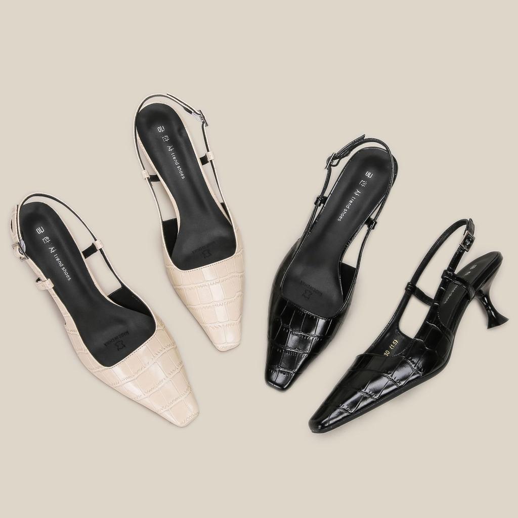 Lacquered Baotou Sandals Crocodile Leather Pattern Small Square Head Back Air Low Heel Cat Heel Summer Sheepskin Insole Single Shoes Women