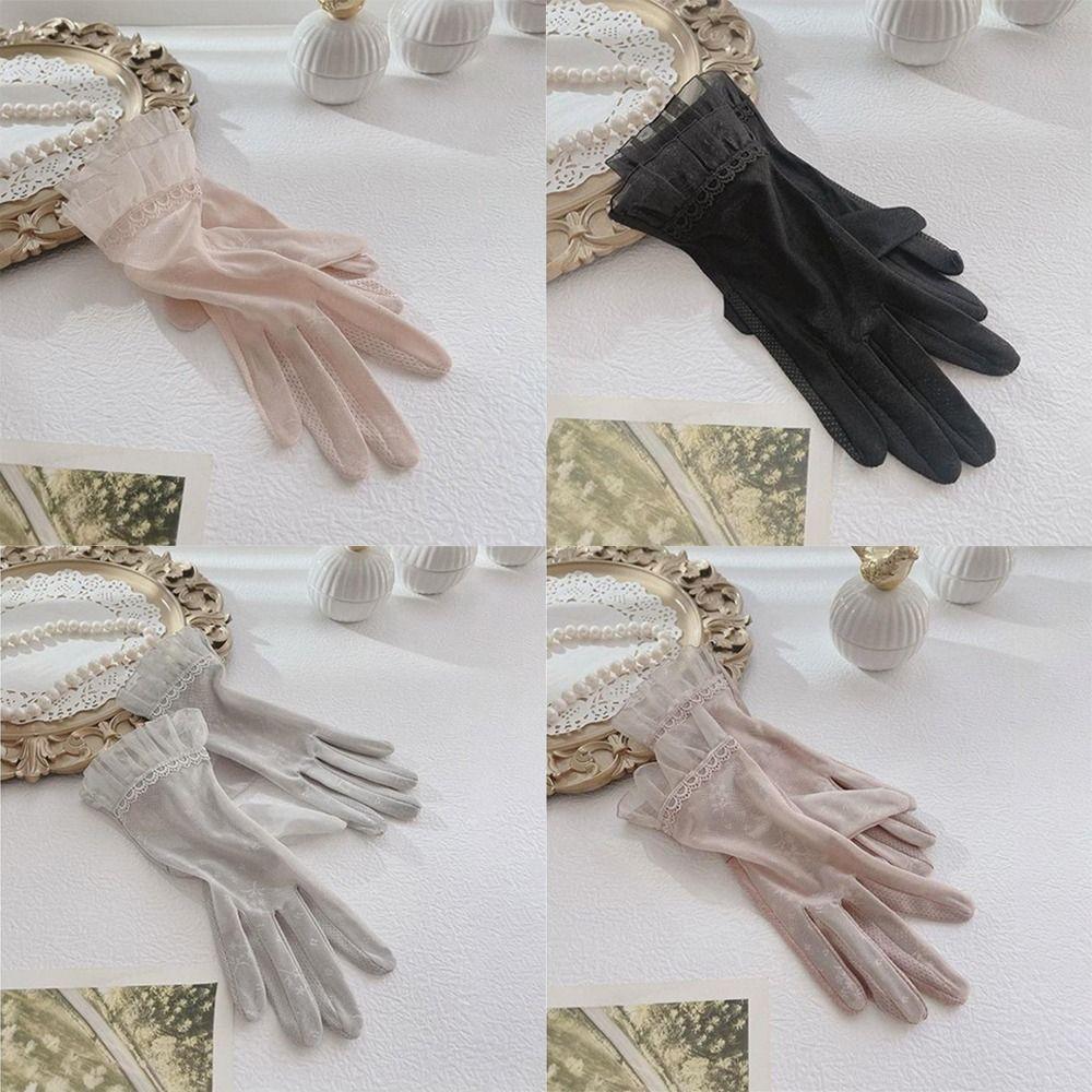 Lace Thin Ice Silk Gloves Breathable Cycling Driving Riding Glove Five Finger Glove Summer