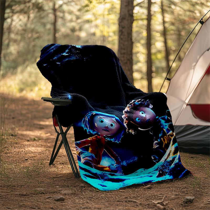 1pc Coraline6 Theme Blanket - Digital Print, Polyester, Cozy for All Seasons, Perfect for Outdoor, and Travel