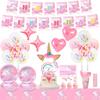 Cartoon Birthday Party Supplies 180pcs Party Tableware and Decoration Set, Cartoon Birthday Plates Cups Tablecloths Balloons Etc