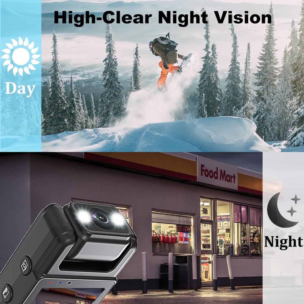 1,3-дюймовый экран на теле камеры с возможностью записи аудио и видео, портативная маленькая видеокамера с возможностью поворота на 180 градусов