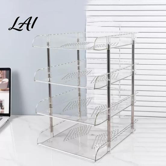 Clear File Organizer Desk Organizer Stackable Transparent Layers PET Rack Desktop Space Saving for A4 Documents And Stationery Accessories
