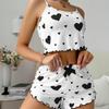 Sleepwear for Woman with Heart-shaped Printed Suspender Shorts and Casual Women's Sleepwear Set