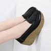 Spring Autumn Women Platform Wedge Shoes Ladies Genuine Leather Moccasins Loafers Casual Slip On Thick Soled Elevator Footwear
