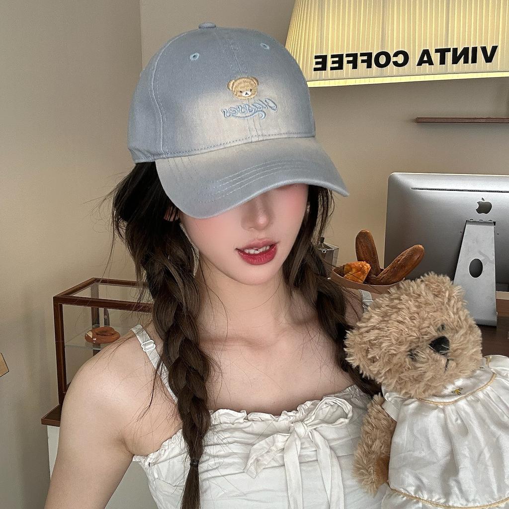 Washed Cotton Cute Bear Embroidered Baseball Cap Men'S And Women'S Spring And Summer College Style Versatile Face Cap