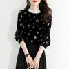 Winter Casual Versatile Design Butterfly Printed Gold Velvet Half Turtleneck T-shirt