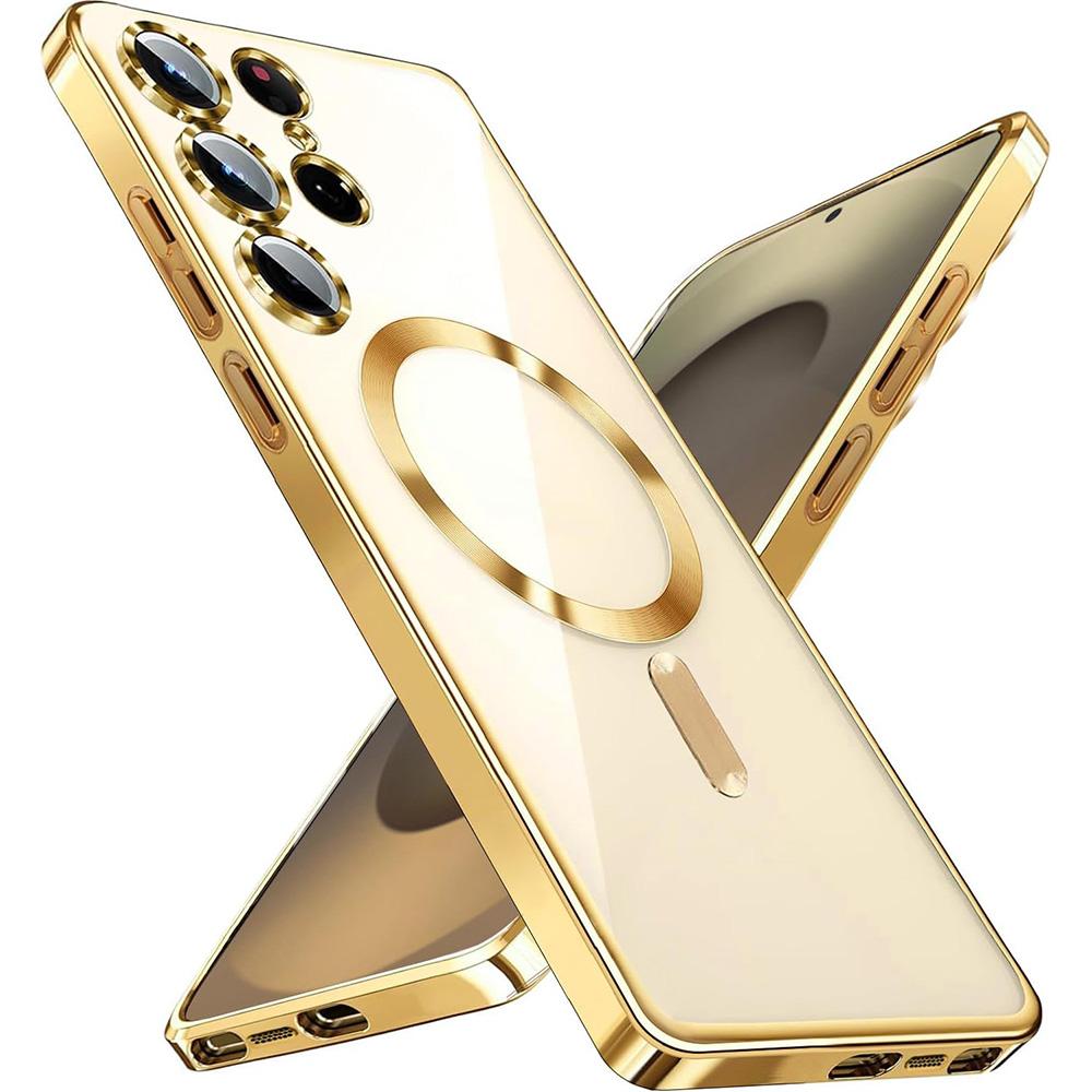 Роскошный Силиконовый Чехол С Блестками и Покрытием Для Samsung Galaxy S25 Edge S24 S23 S21 Fe S22 Ultra Plus Магнитный Magsafe Мягкий Прозрачный Чехол