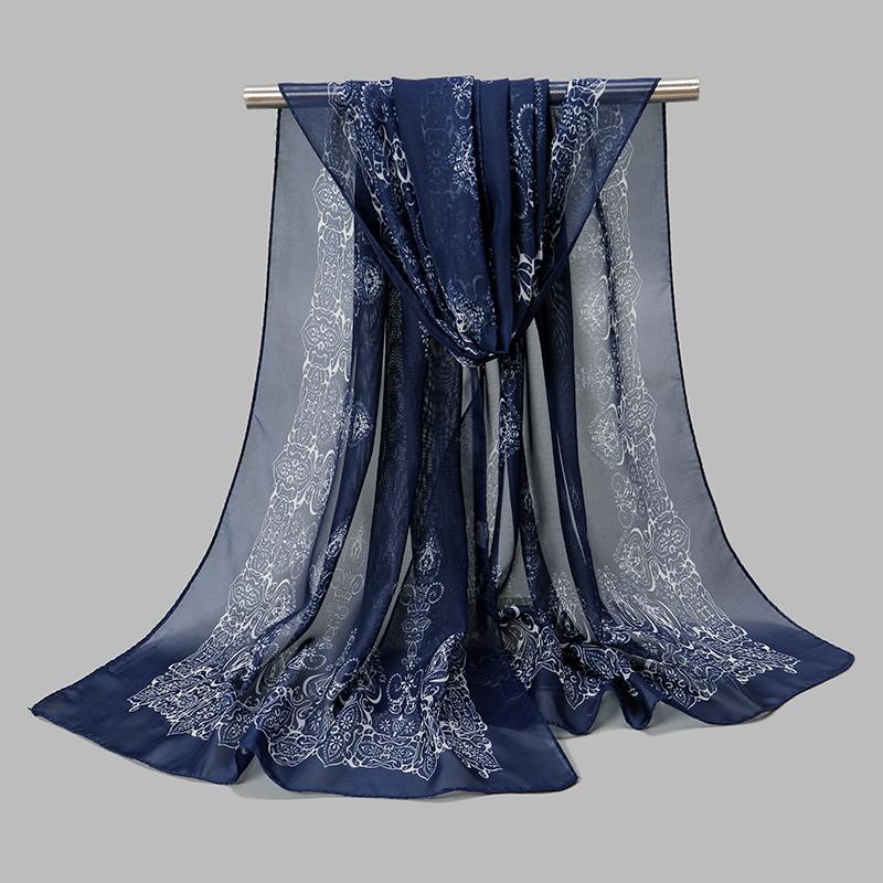 Весенний шифоновый шарф с принтом, пляжная шаль с цветочным принтом, легкий шейный платок, летний шарф-шаль для защиты шеи от солнца, 150*50см