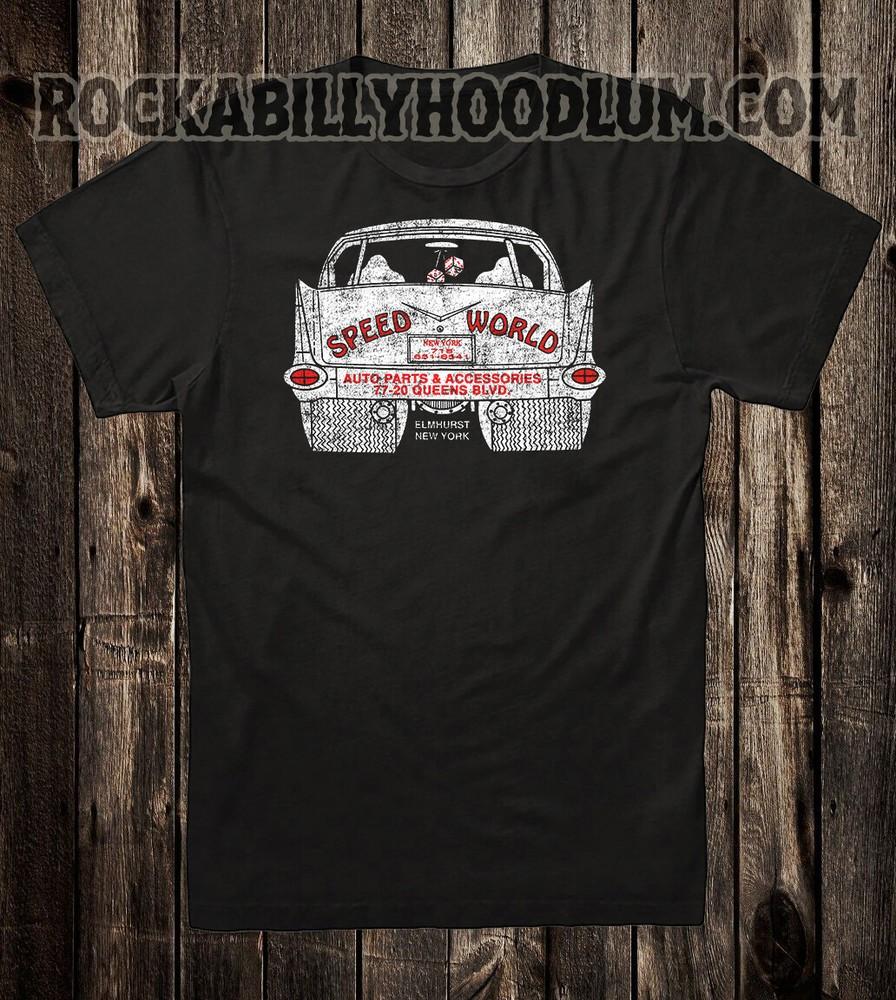 Retro Hot Rod Tee T Shirt Drag Race Racing Speed World Shop Elmhurst NY Queens