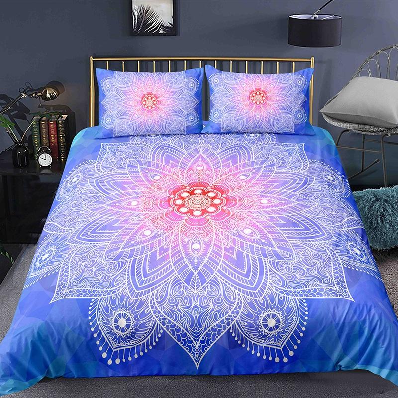 Mandala Flower Duvet Cover Set Bohemian Style Colourful Flowers Comforter Cover King Size for Boys Girls Polyester Bedding Se