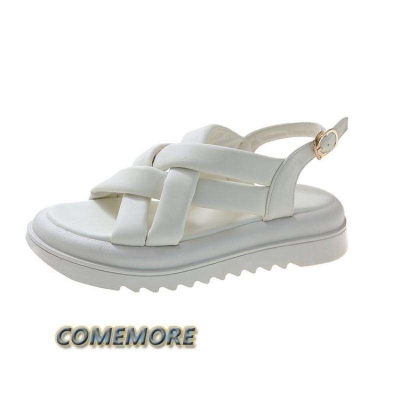 Модные сандалии с крестиком, черные туфли для женщин, летние туфли на каблуках, повседневные туфли с открытым носком, бежевые туфли для девочек, гладиаторы в стиле ретро, удобные туфли на плоской подошве, низкие 2024