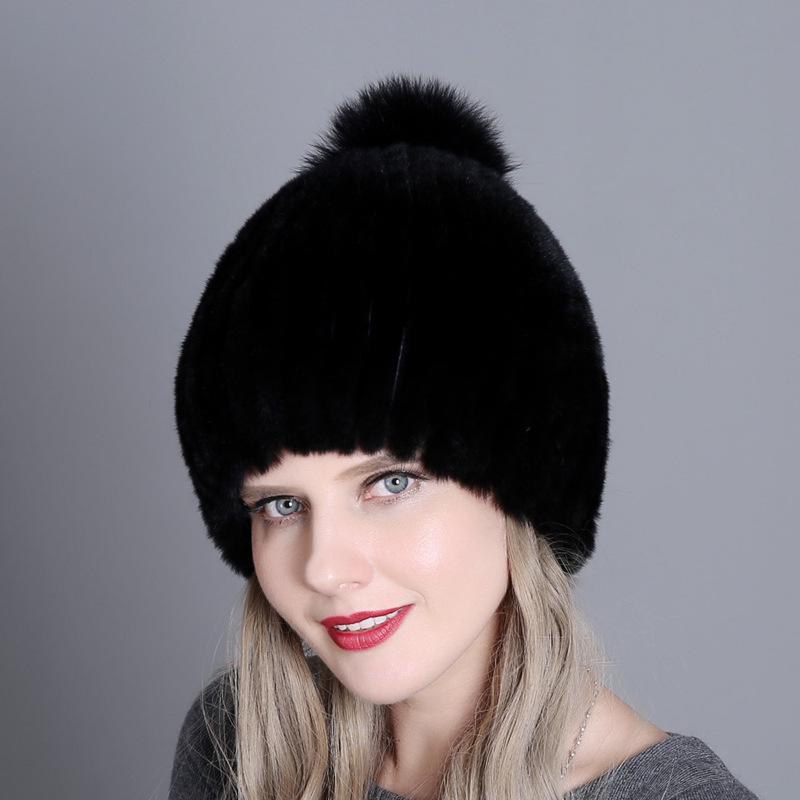 Осенне-зимняя женская шапка с защитой ушей из кроличьего меха рекс, европейская и американская модная шапка из лисьего меха с помпоном, теплая меховая шапка для взрослых