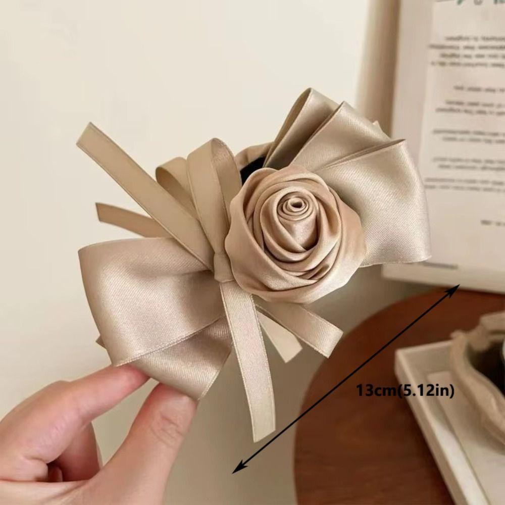 Jaw Clip Style Rose Hair Clip Satin Ribbon Ponytail Hair Claw Retro Rose Banana Clip  For Women