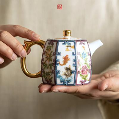 Чайник белый фарфоровый расписанный вручную золотой эмалевый цвет бытовой одинарный горшок с фильтром с крышкой большой емкости новый китайский стиль