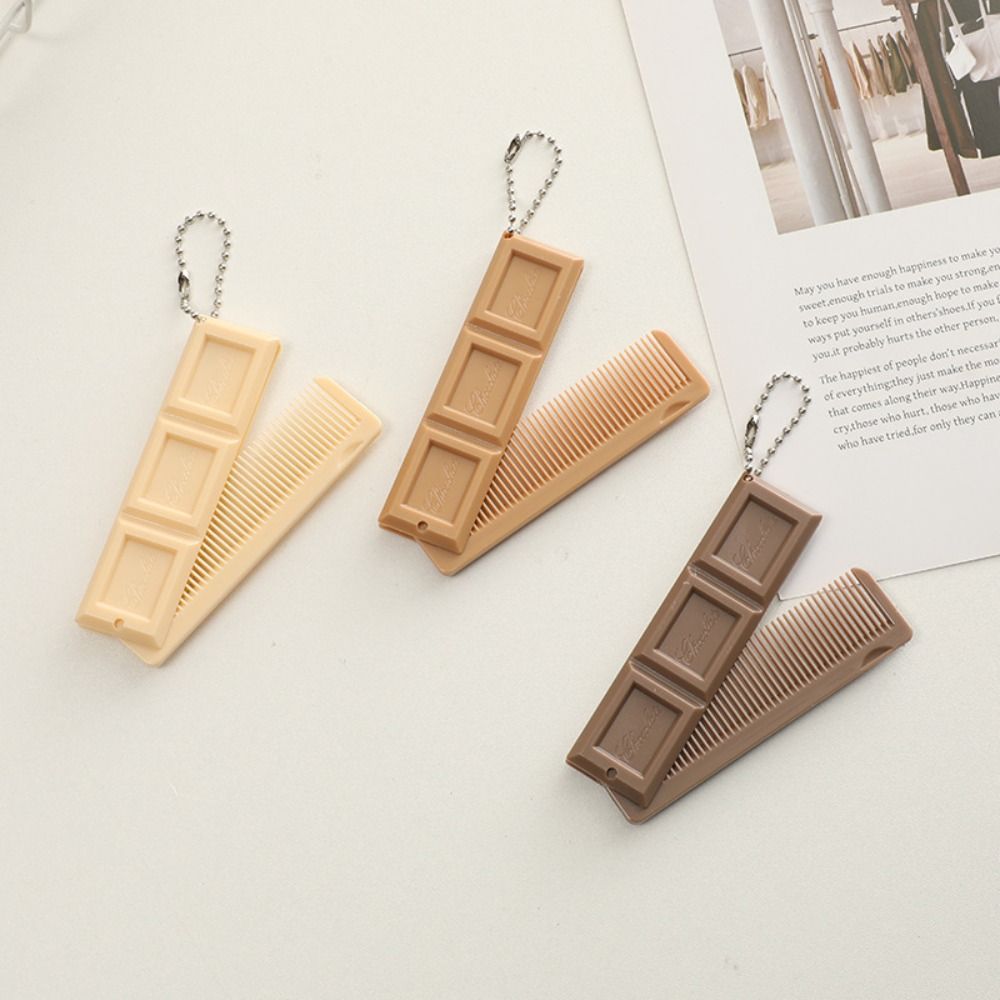 New 2-in-1 Folding Comb with Mirror Chocolate-Shaped Hair Comb Portable Mini Styling Tool Gift