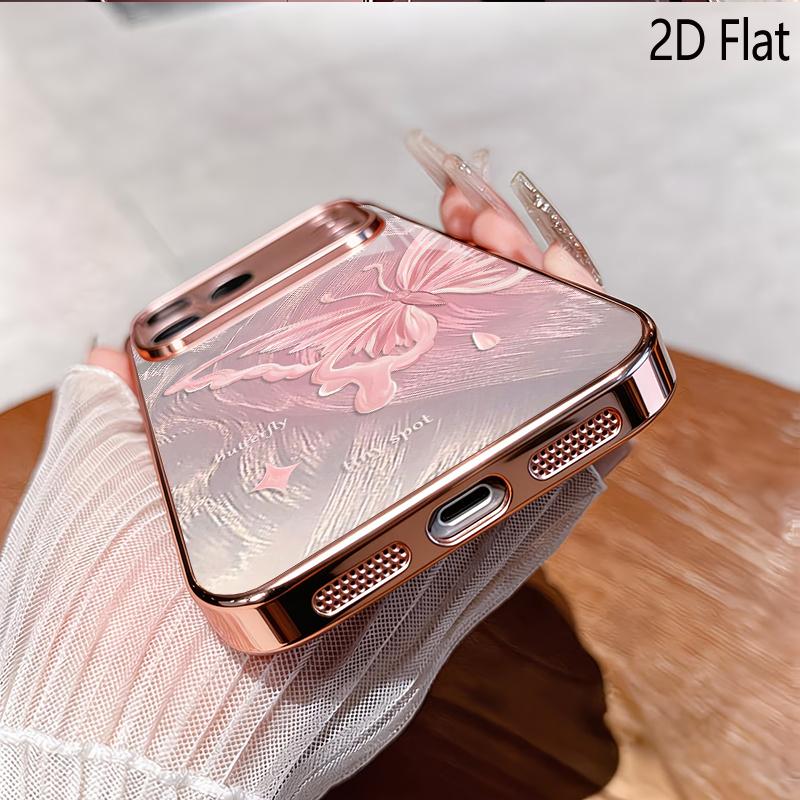 Розовая бабочка 2D Плоская Для iPhone17 18 16 15 14 13 12 11 Pro Max XS XR 8 7Plus Чехол для телефона Ударопрочный Защитная задняя крышка