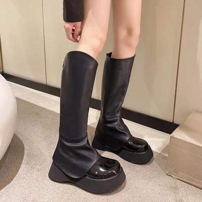Модная обувь с высоким голенищем до колена, средний каблук, круглый носок, водонепроницаемая, по акции Весна 2024, тренд Y2k, косплей, горячие женские длинные сапоги для женщин