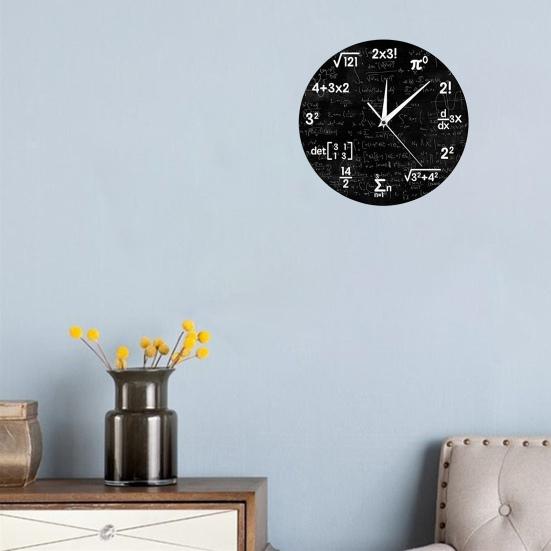Math Wall Clock Silent Non-Ticking Quartz Movement with Hanging Hook Wooden Clock for Classroom Home Decoration