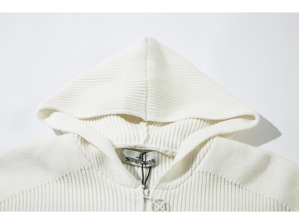 STONE Унисекс Вязаный свитер с молнией, открытой грудью и капюшоном, с нашивкой - Осенне-зимняя коллекция