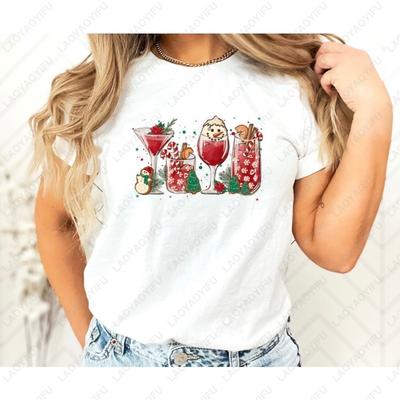 Счастливого Рождества Коктейли Напиток Футболки Мужские Женские Хлопковые Топы Снеговик Новый Год Рождество Фестиваль Футболки Харадзюку Смешная Каваи Футболка