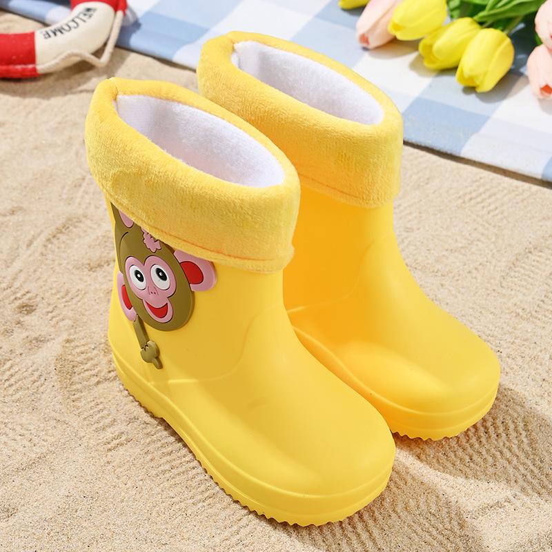 Children's rain boots cute cartoon boys and girls kindergarten waterproof baby rubber shoes non-slip rain shoes fleece warm water shoes