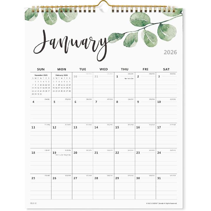 2026 Monthly Wall Calendar, Runs from January 2026 to June 2027,12 x 15 Inches, Twin-Wire Binding, Perfect for Organizing & Planning
