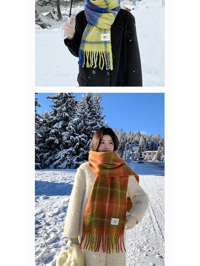High-End Vivienne Westwood Wool Cashmere Plaid Snood Scarf for Women