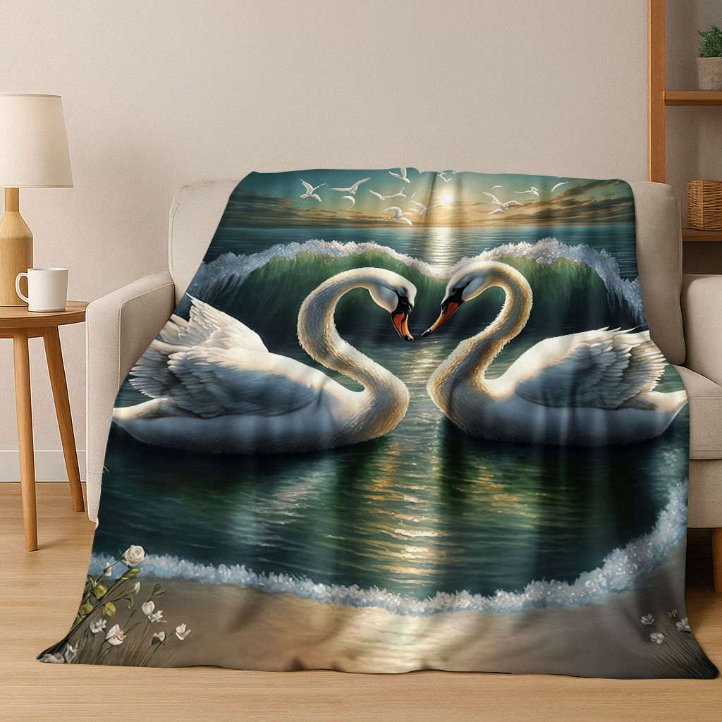 Мультяшное фланелевое одеяло «Мечтающая любовь Лебедь», Уютное мягкое плед-покрывало для дома, спальни, кровати, дивана, пикника, офиса, Подарок для детей
