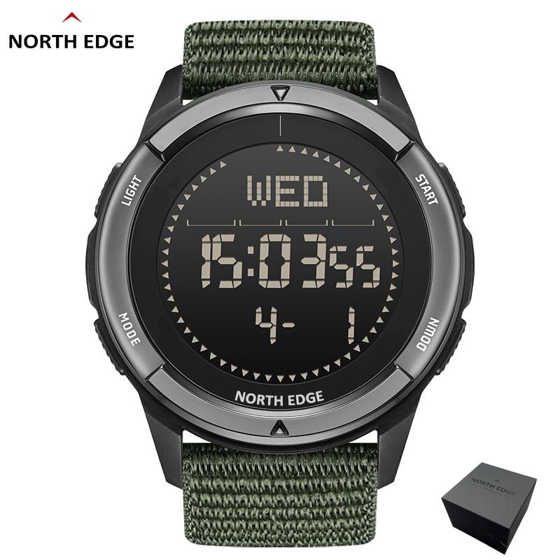 NORTH EDGE Watches for Man ALPS Waterproof Digital Watch Carbon Fiber Case Sports Nylon Strap Alarm Clock Compass Man Watch