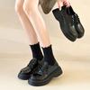 Platform Loafers 2025 Spring New Retro Versatile Black Lace-up Small Leather Shoes College Style Mary Jane Single Shoes