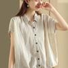 Short Sleeved Cotton Top Women's Casual Temperament Shirt Summer Style Drawstring Cardigan Versatile Artistic Blouses Shirts