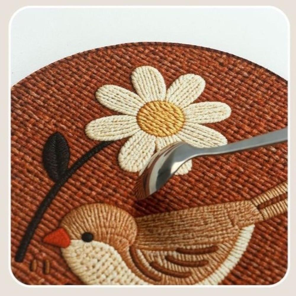 4Pcs/set Imitation Woven Round Placemat Heat-insulated Table Mat Creative Coffee Cup Mat