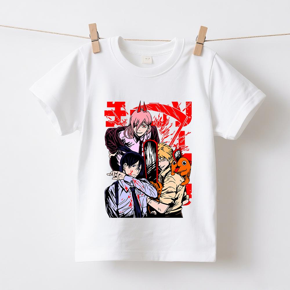 Chainsaw Man Characters Anime Graphic Print Cotton T Shirts for Boys Girls Summer Casual Short Sleeve Top
