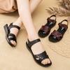 Middle-aged and Elderly Women's Summer Flat Round Toe Anti-slip Soft Sole Sandals Mom's Comfortable and Breathable Open Toe Velcro Work Shoes