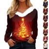 Women's Fashion Casual Long Sleeve Christmas Printed Plush Collar V-Neck Top