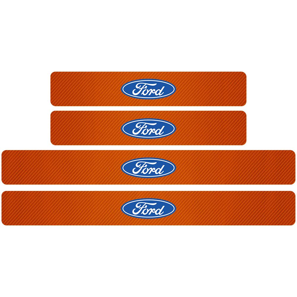 4Pcs Car Door Sill Carbon Fiber Badge Protector Stickers for Ford Edge ST Kuga Mustang Shelby Fiesta Mondeo Fusion Escape Taurus AOQ1