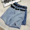 Повседневные джинсовые шорты с буквой «А» и высокой талией. Женские летние брюки средней длины. Свободные прямые широкие шорты.
