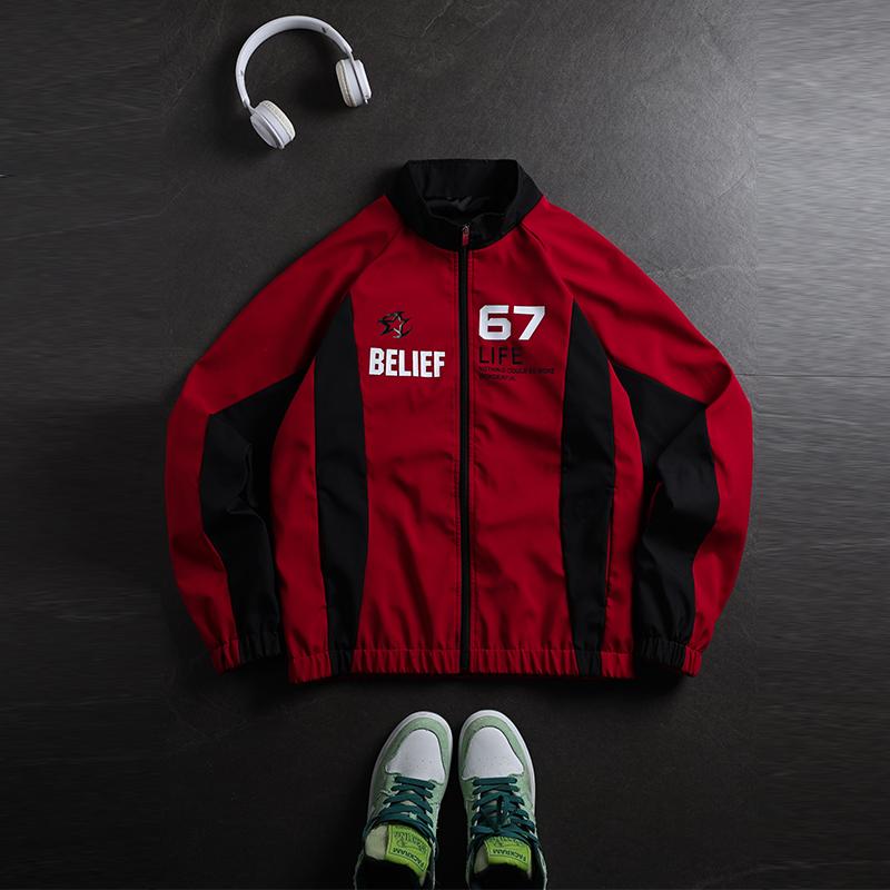 Mens Casual Color Block Stand Collar Long Sleeve Autumn Winter Jacket