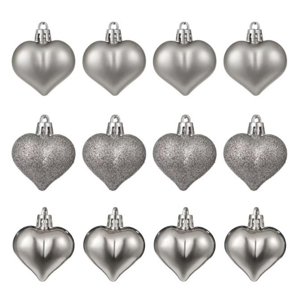 12Pcs/set DIY Christmas Tree Wreath Ornament Electroplated Love Heart Pendant Home