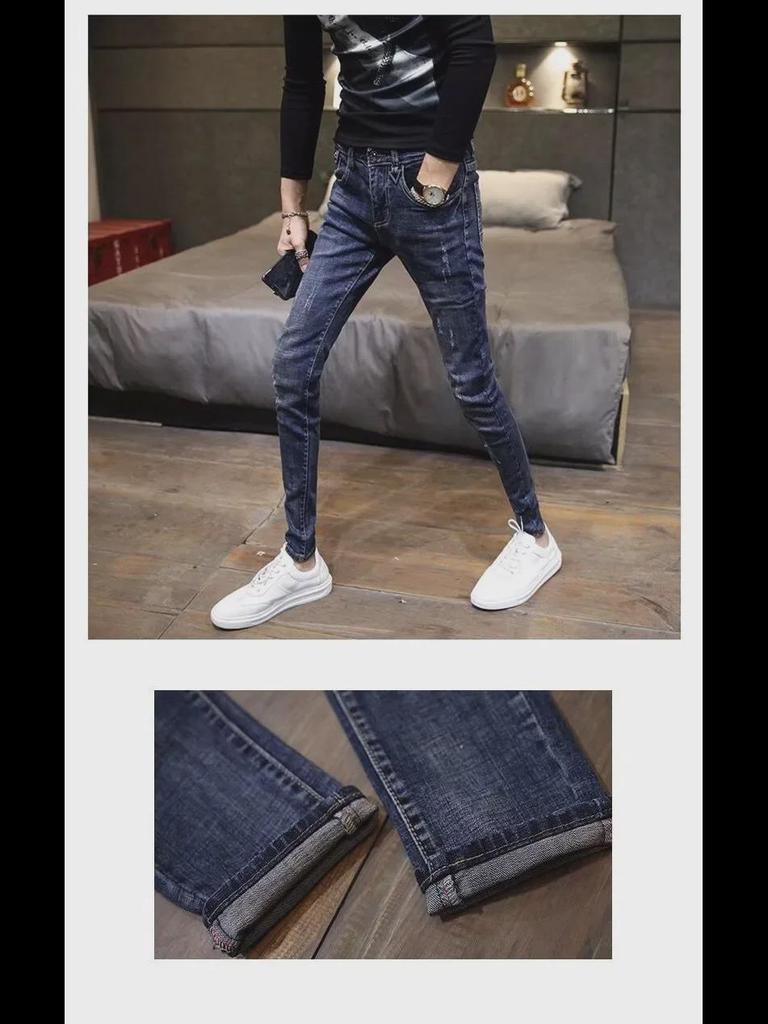 Мужские узкие эластичные джинсы в корейском стиле на весну и осень — модные и универсальные узкие брюки