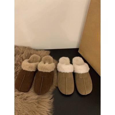 Плоские тапочки Boken в стиле ретро, женские туфли, новинка 2024 года, осенне-зимние туфли Baotou Half-Drag Snow Cotton