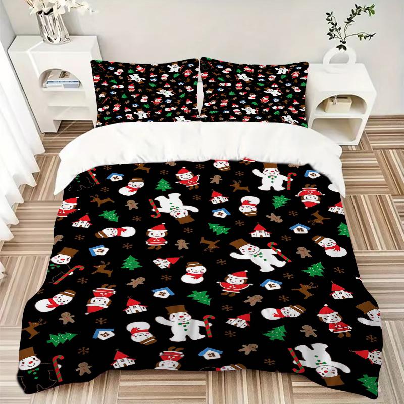 3Pcs Christmas Winter Wonderland Bedding Set Quilt Cover Pillowcase Home Christmas Halloween Gift 1 Duvet Cover 2 Pillowcase S1139