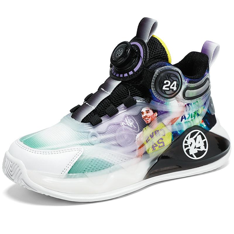 Детские баскетбольные кроссовки Kobe для мальчиков, новая осенняя спортивная обувь для начальной школы, вращающаяся пряжка, большие детские кроссовки для бега