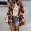 Женский и зимний кардиган средней длины с лацканами, однобортный, с карманами, в клетку, топ-рубашка