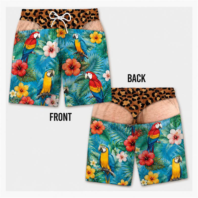 Fun Fake Hip Pattern 3D Print Men Hawaiian Beach Shorts Tropical Funny Party Beach Shorts Summer Quick Dry Swim Trunks Boyfriend