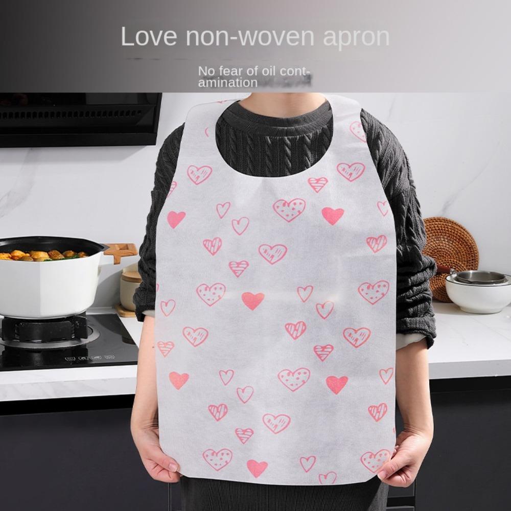 10Pcs/Bag Heart Printed Bib Oil-proof Cooking Apron Kitchen Aprons  Restaurant Home Supplies