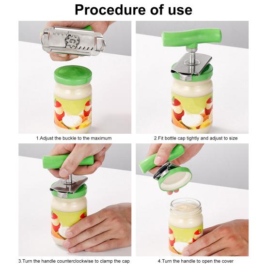 Arthritis Jar Opener Stainless Steel Lid Remover Gear Design Ergonomic Can Opener for Lids 1" to 4" Grip Easy Twist