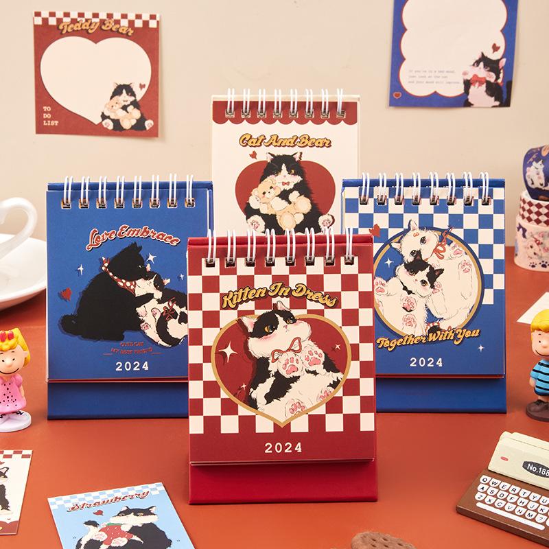 Мини-Настольный Календарь Маленький Ретро Европейский Стиль Цветочный Календарь 2024 Прекрасный Портативный Календарь Студенческий/Офисный Настольные Аксессуары